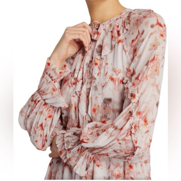 All Saints Ava Momo Frill Floral Dress Puff Sleeves V-neckline NWT Size 10 - Picture 7 of 10